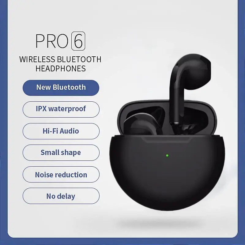 Air Pro 6 TWS Wireless Headphones Bluetooth Earphone 5.0 Stereo Headset Earbuds with Microphone for Phone