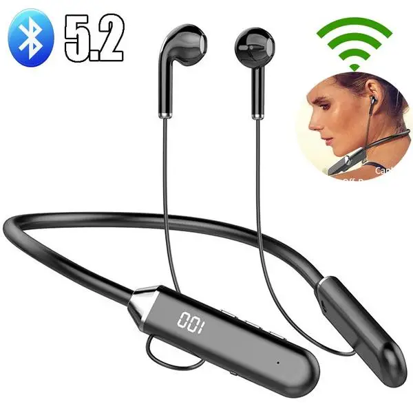 Magnetic Neckband Headphones Wireless Bluetooth 5.2 Earphones LED Display Headset Sport Noise Cancel Earbuds with Mic