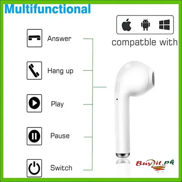 Airpods i7 Single Wireless Bluetooth Hand Free Stereo Earphones White Bluetooth ear phone for all cell phones use