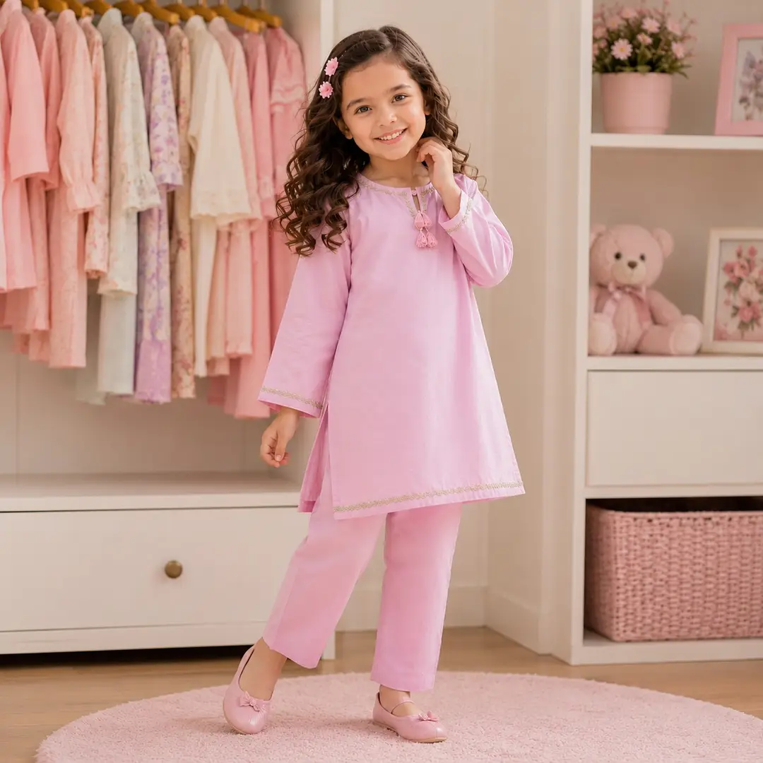 Charming Cotton Kurta and Trouser Set for Girls - 2 Pcs