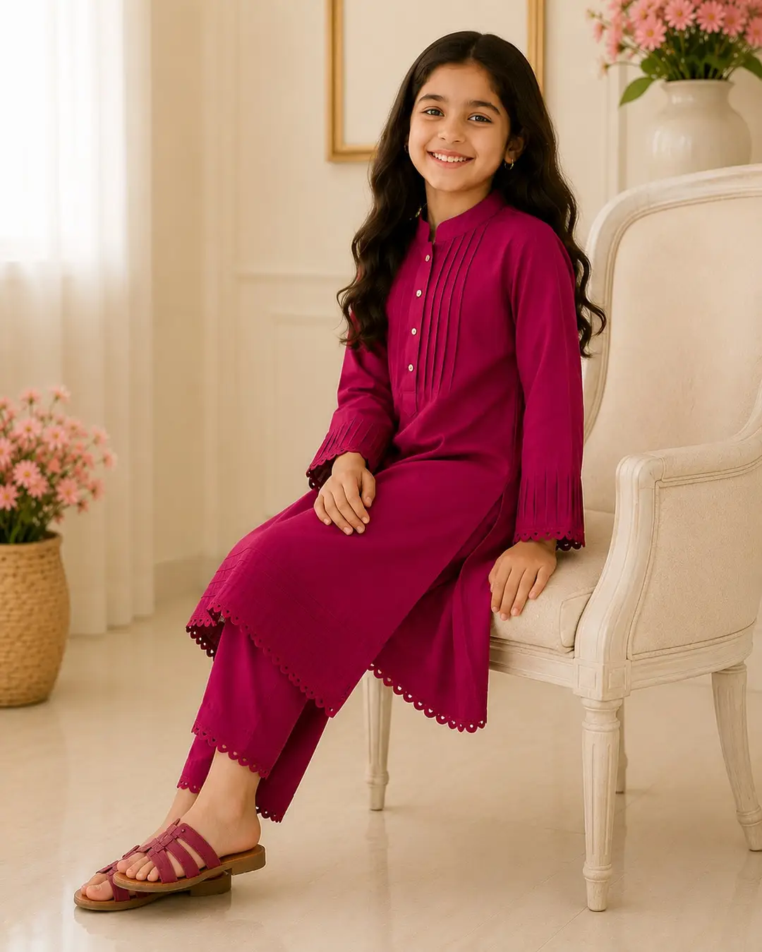 Charming Girl's Georgette Kurta and Trouser Set - 2 Pcs
