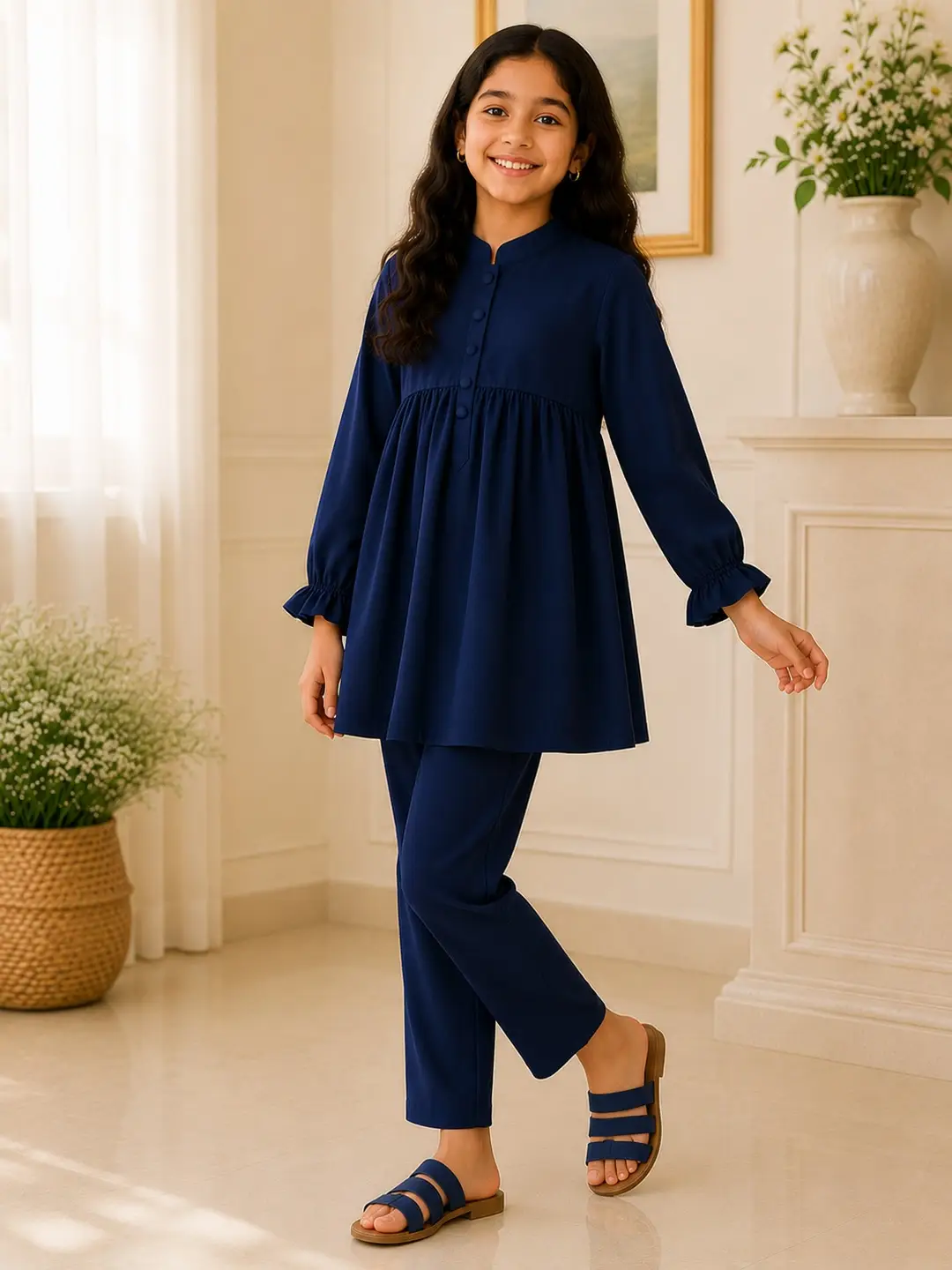 Stylish Girl's Georgette Kurta And Trouser Set - 2 Pcs