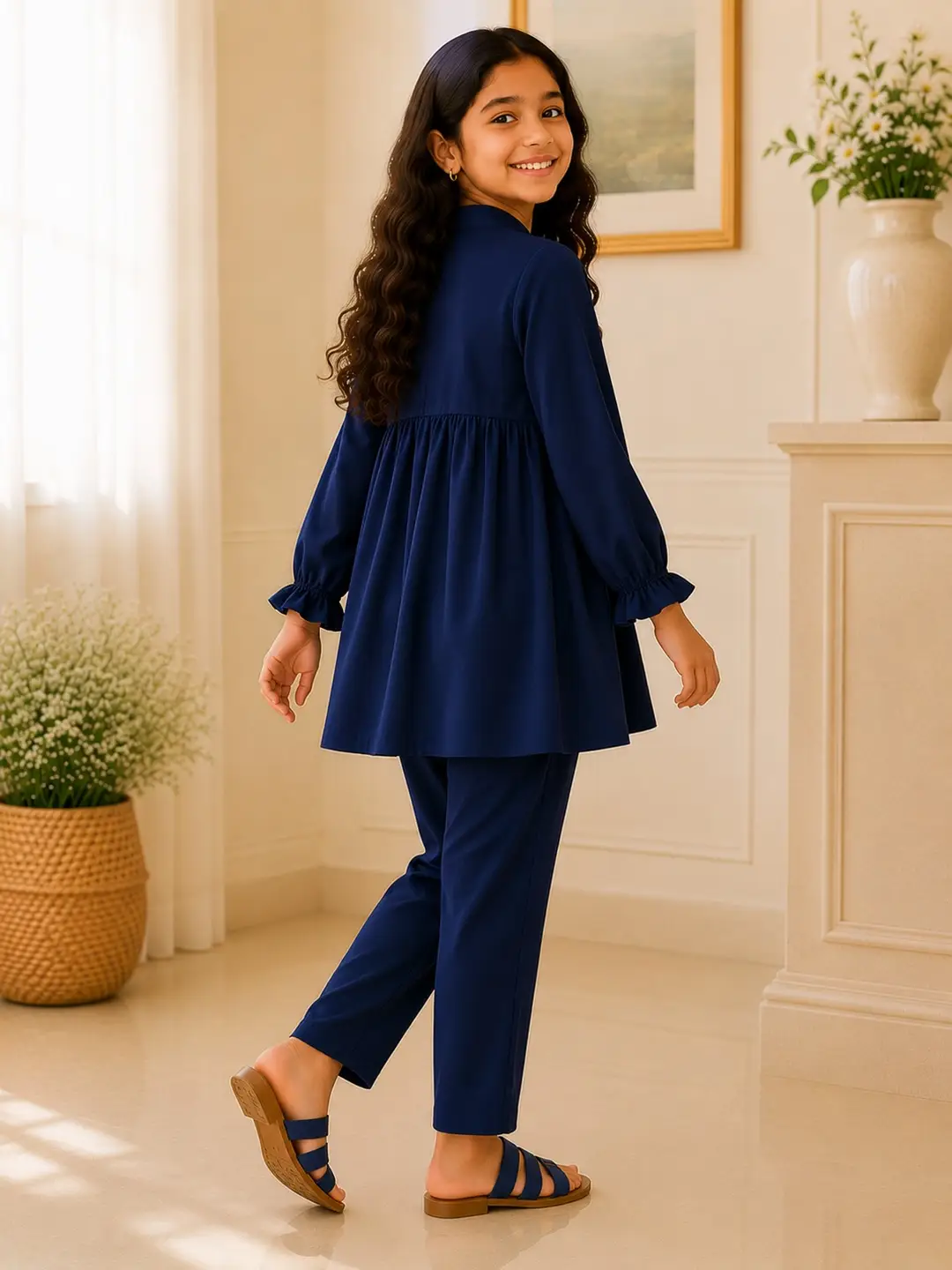 Stylish Girl's Georgette Kurta And Trouser Set - 2 Pcs