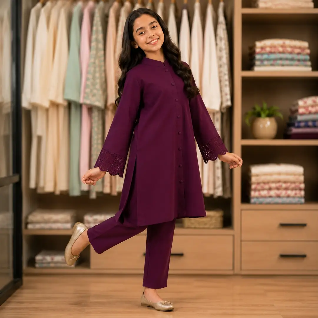 Elegant Girl's Georgette Kurta And Trouser Set - 2 Pcs