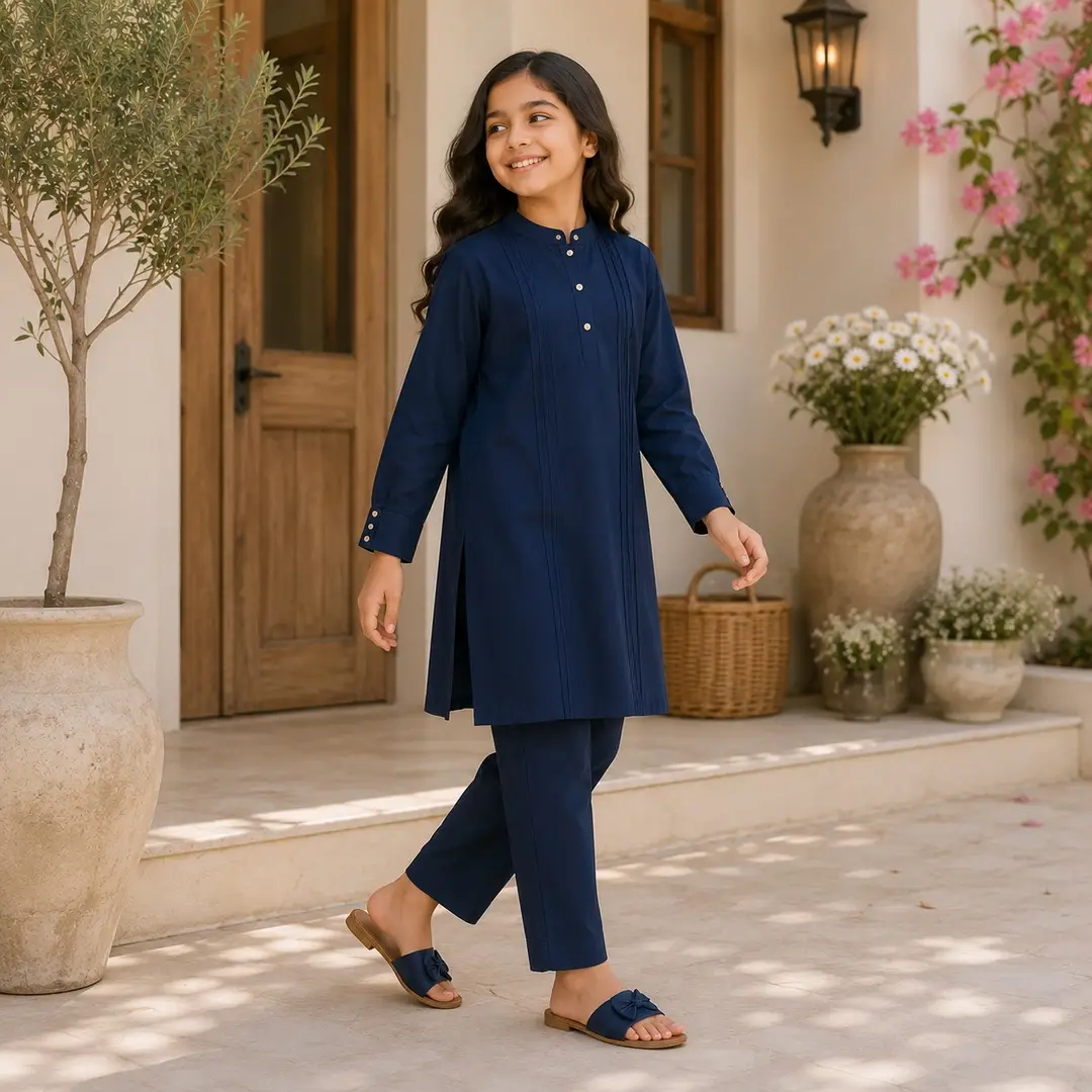 Stylish Girl's Kurta And Trouser Set - 2 Pcs Georgette with Plain Pattern