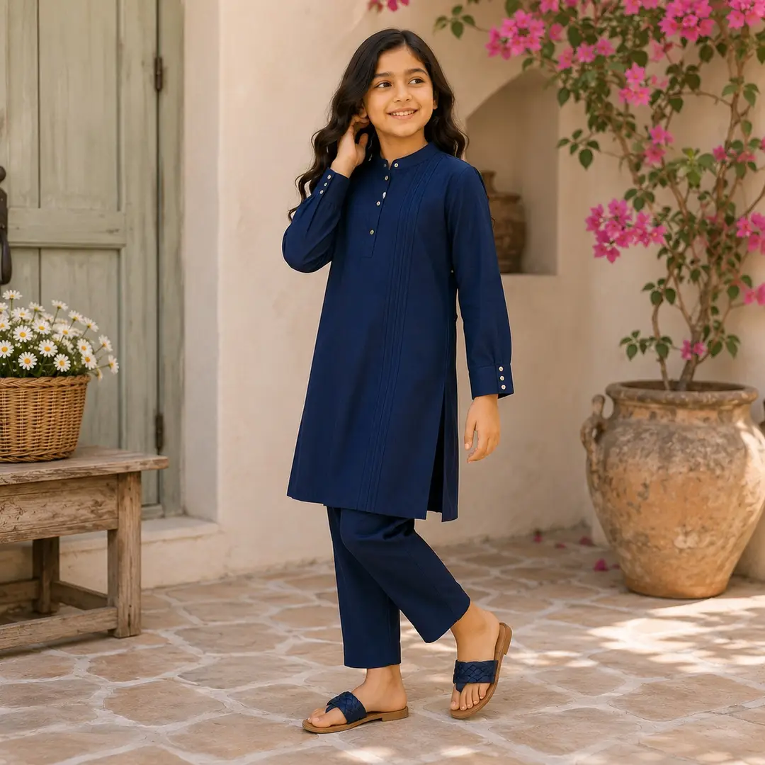 Stylish Girl's Kurta And Trouser Set - 2 Pcs Georgette with Plain Pattern