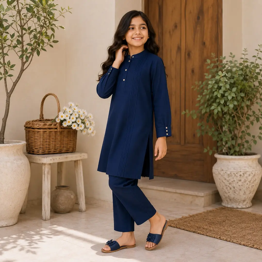 Stylish Girl's Kurta And Trouser Set - 2 Pcs Georgette with Plain Pattern