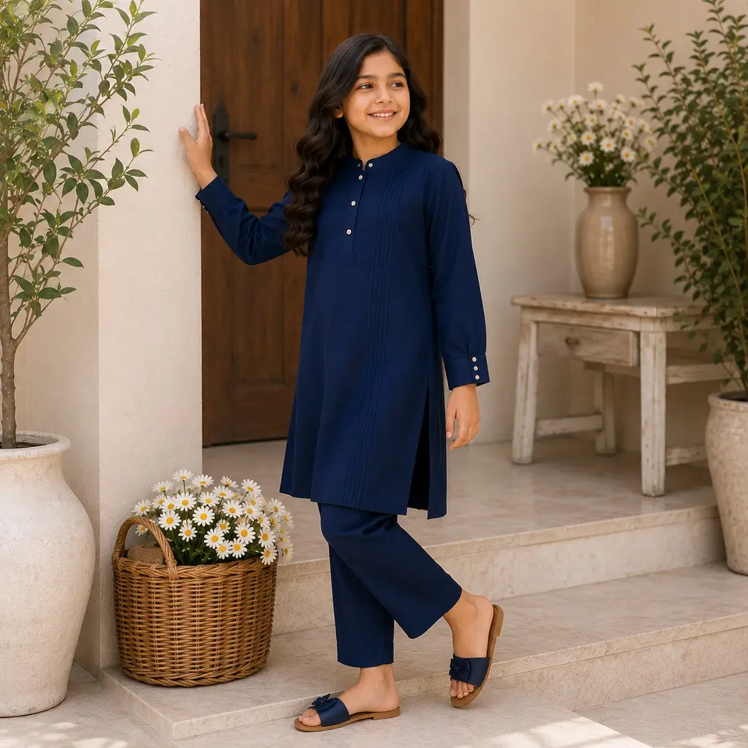Stylish Girl's Kurta And Trouser Set - 2 Pcs Georgette with Plain Pattern