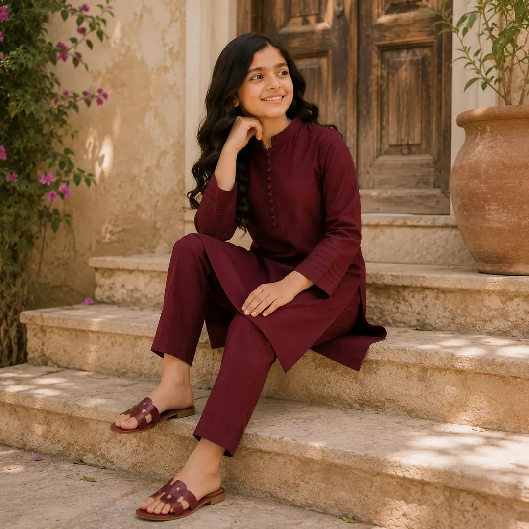 Stylish Girl's Georgette Kurta and Trouser Set - 2 Pcs