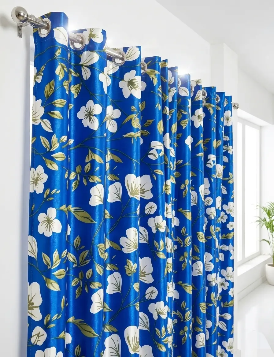 1 Pc Velvet Printed Indoor Home Curtains Blue