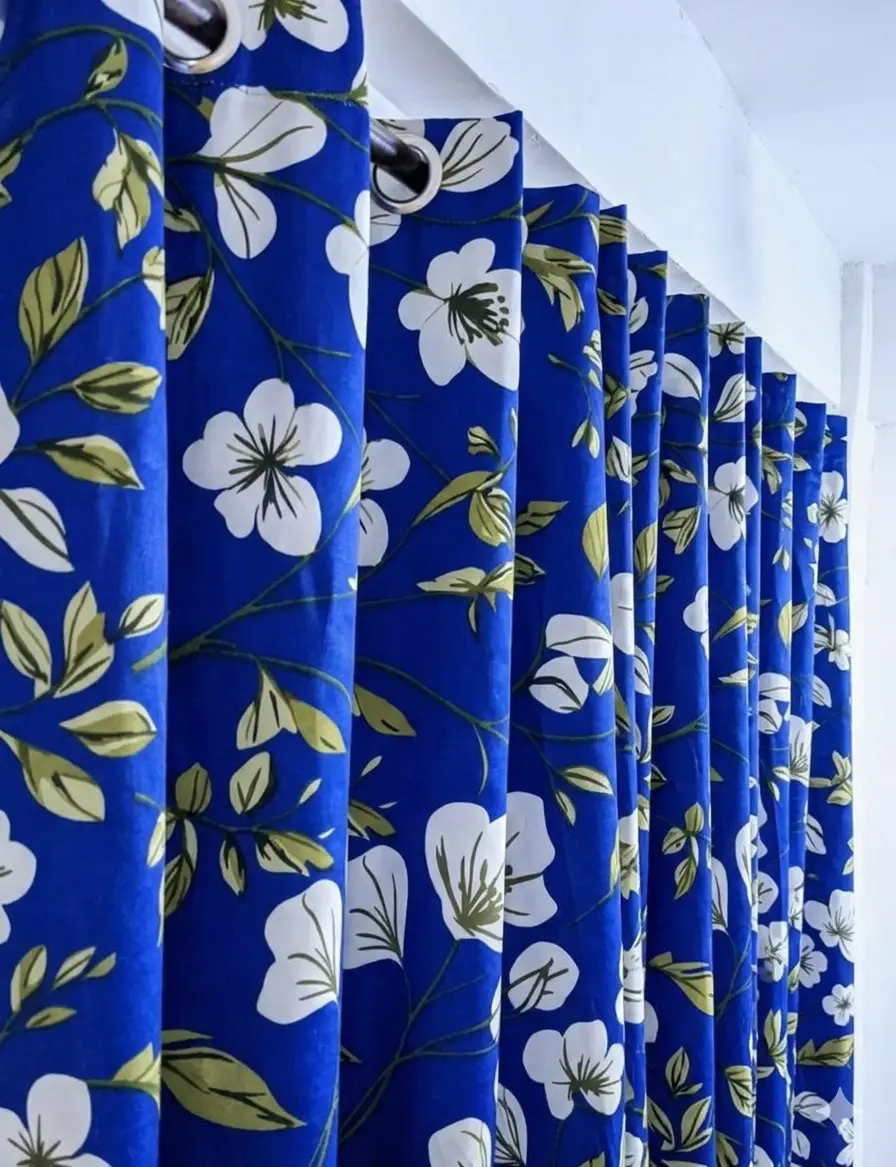 1 Pc Velvet Printed Indoor Home Curtains Blue