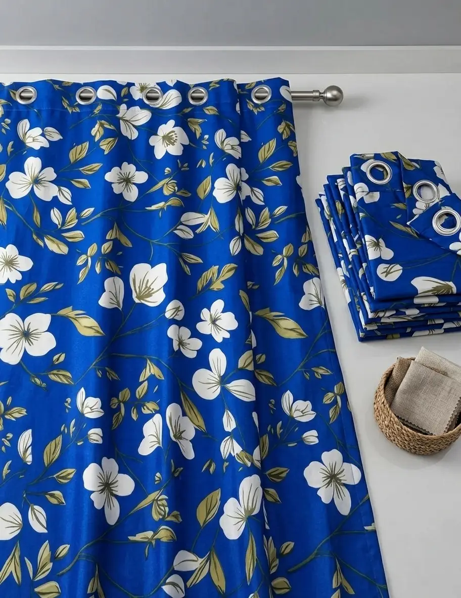 1 Pc Velvet Printed Indoor Home Curtains Blue