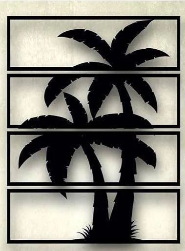 Modern Tropical Palm Wall Art Black 3D Chipboard 16x24