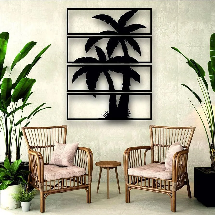 Modern Tropical Palm Wall Art Black 3D Chipboard 16x24