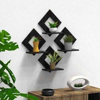 Modern Wall Hanging Shelf Set of 3, Black Abstract Art Decor