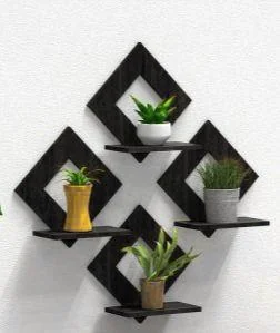 Modern Wall Hanging Shelf Set of 3, Black Abstract Art Decor