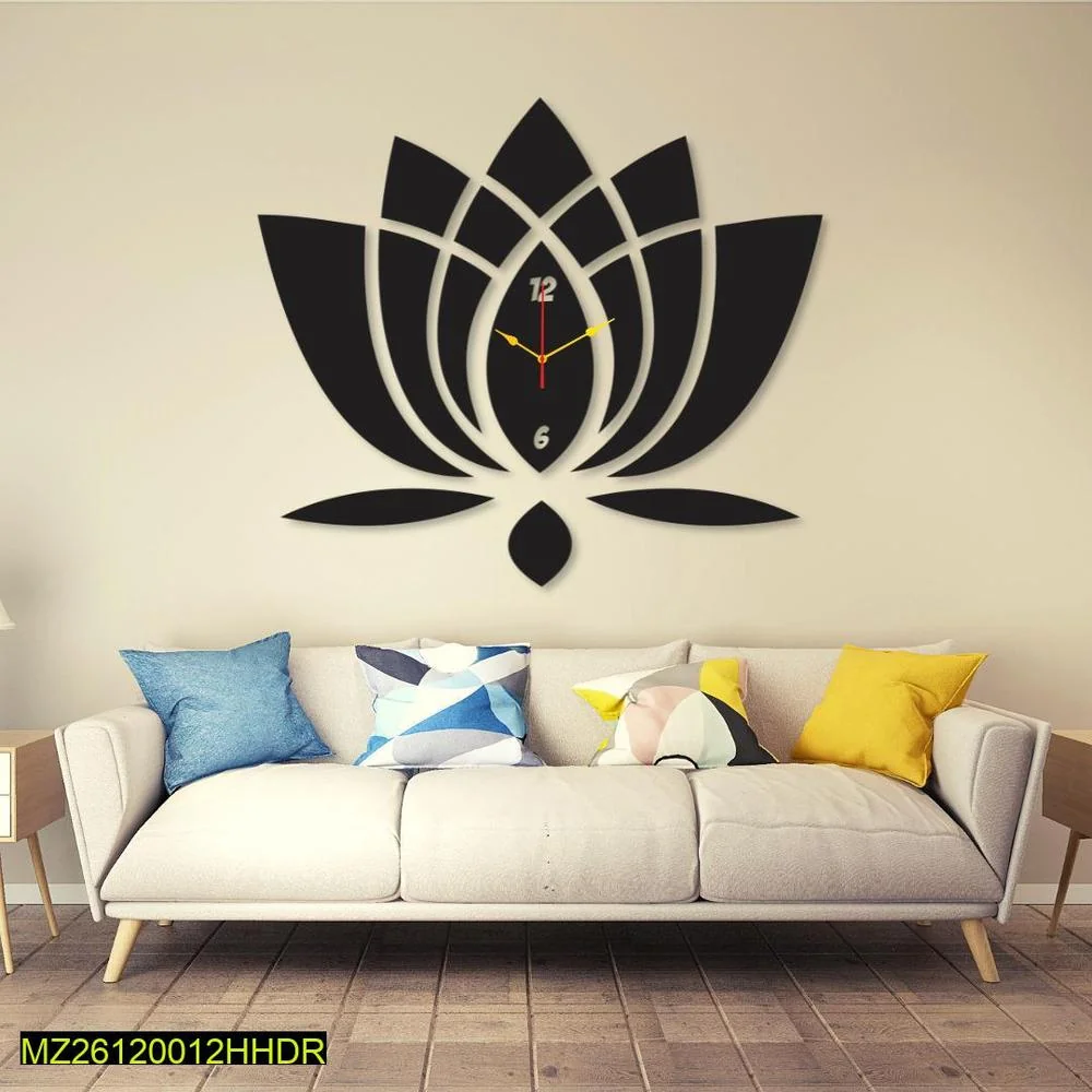 Islamic Lotus Wall Clock 12x12 Inch Black Modern Design