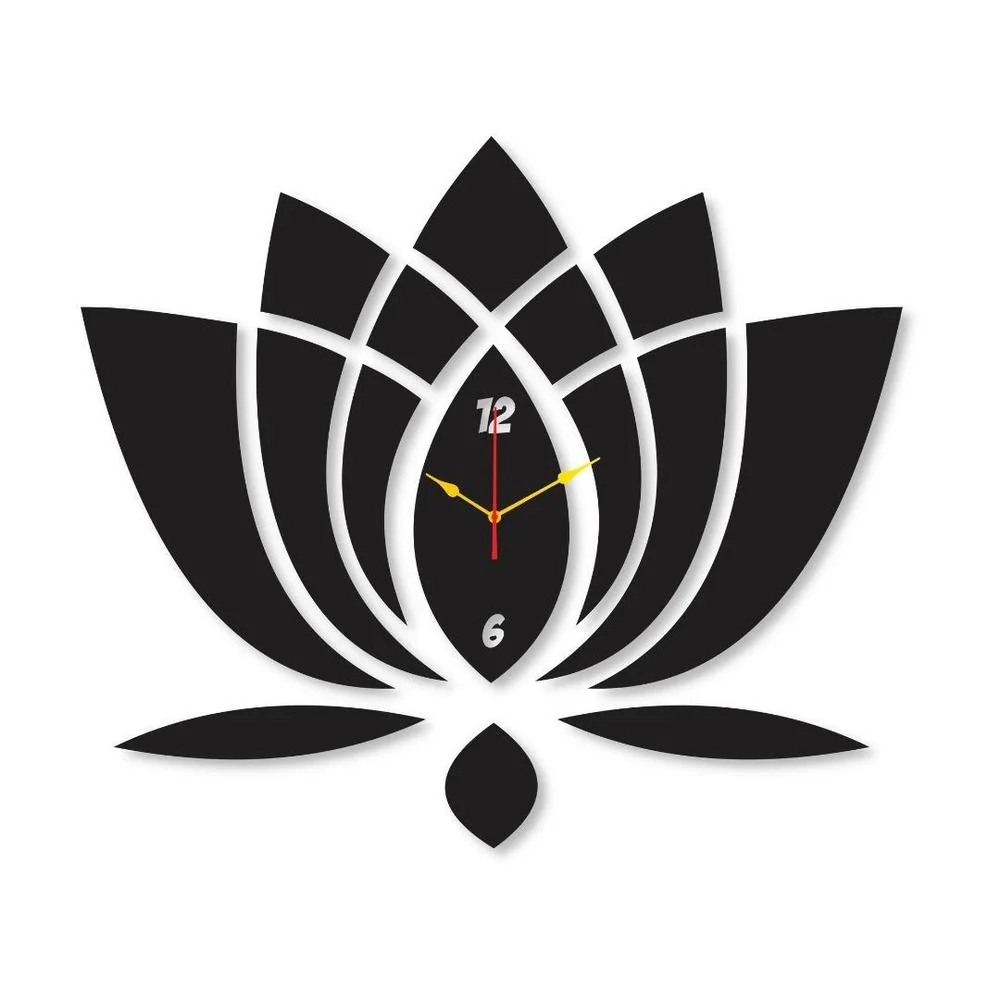 Islamic Lotus Wall Clock 12x12 Inch Black Modern Design