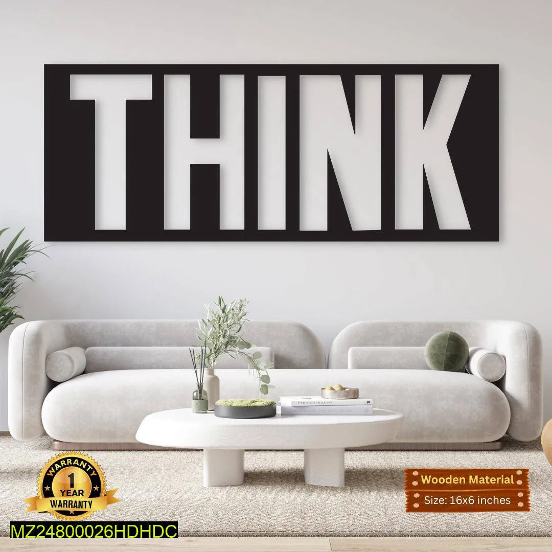 THINK Wall Art 16x6 MDF Black White Modern Decor