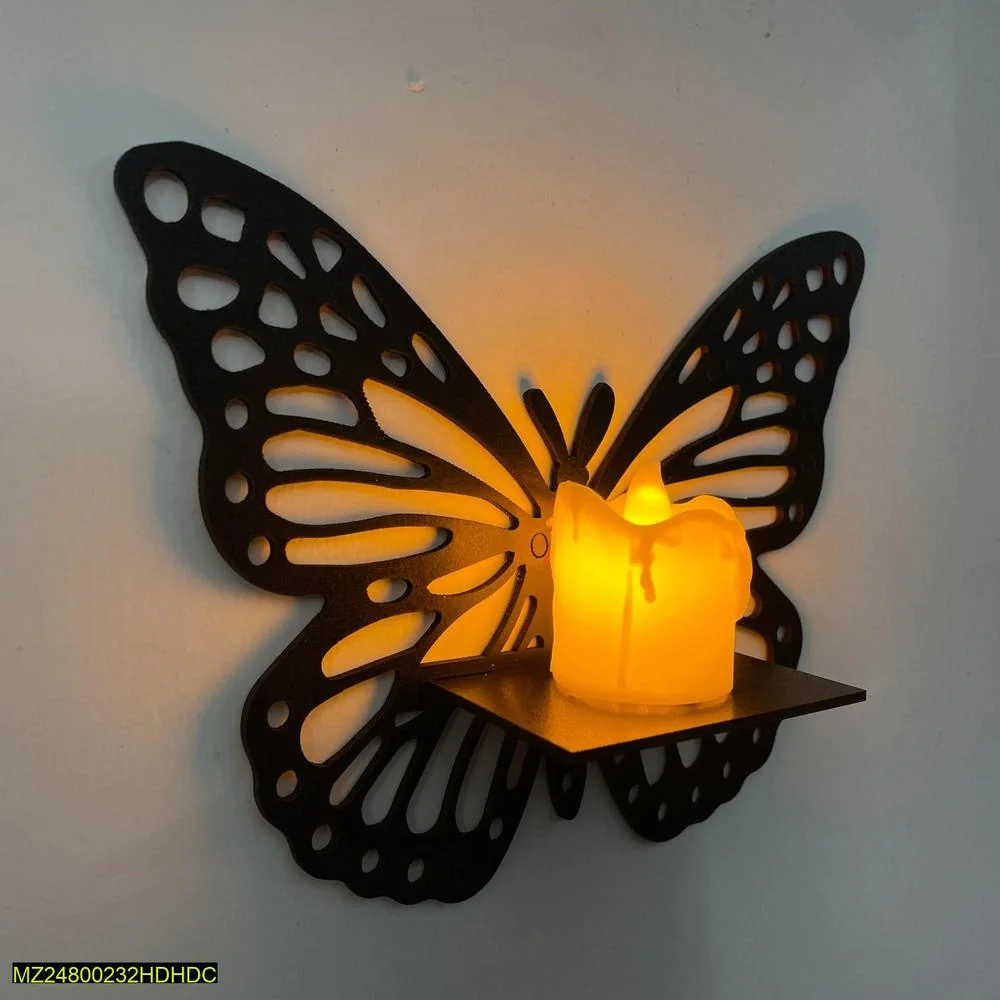 Butterfly Wall Hanging with Candle Light, 3D Laminated Chipboard, 12x12"