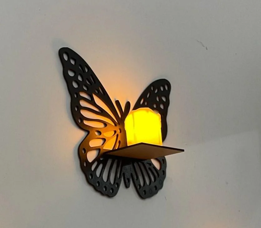 Butterfly Wall Hanging with Candle Light, 3D Laminated Chipboard, 12x12"