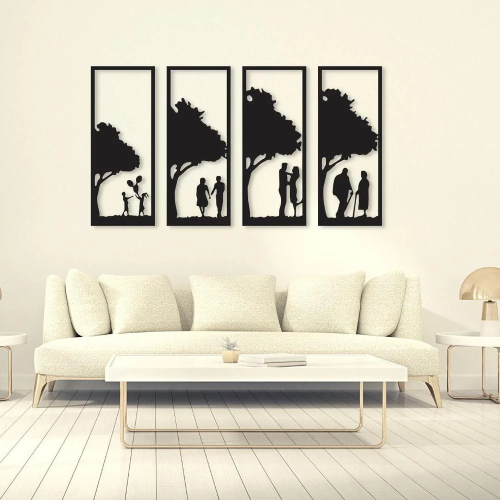MDF Tree Wall Art Set of 4 Panels for Home Decor