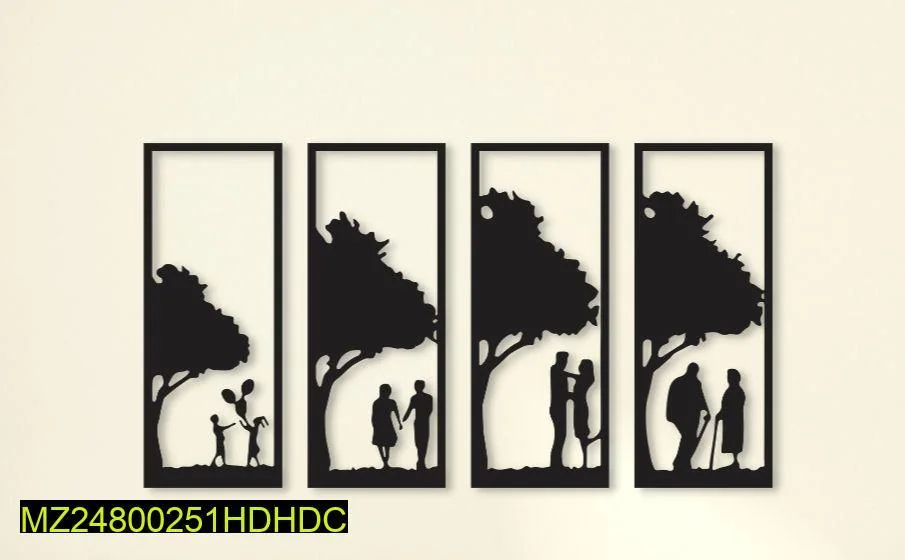 MDF Tree Wall Art Set of 4 Panels for Home Decor