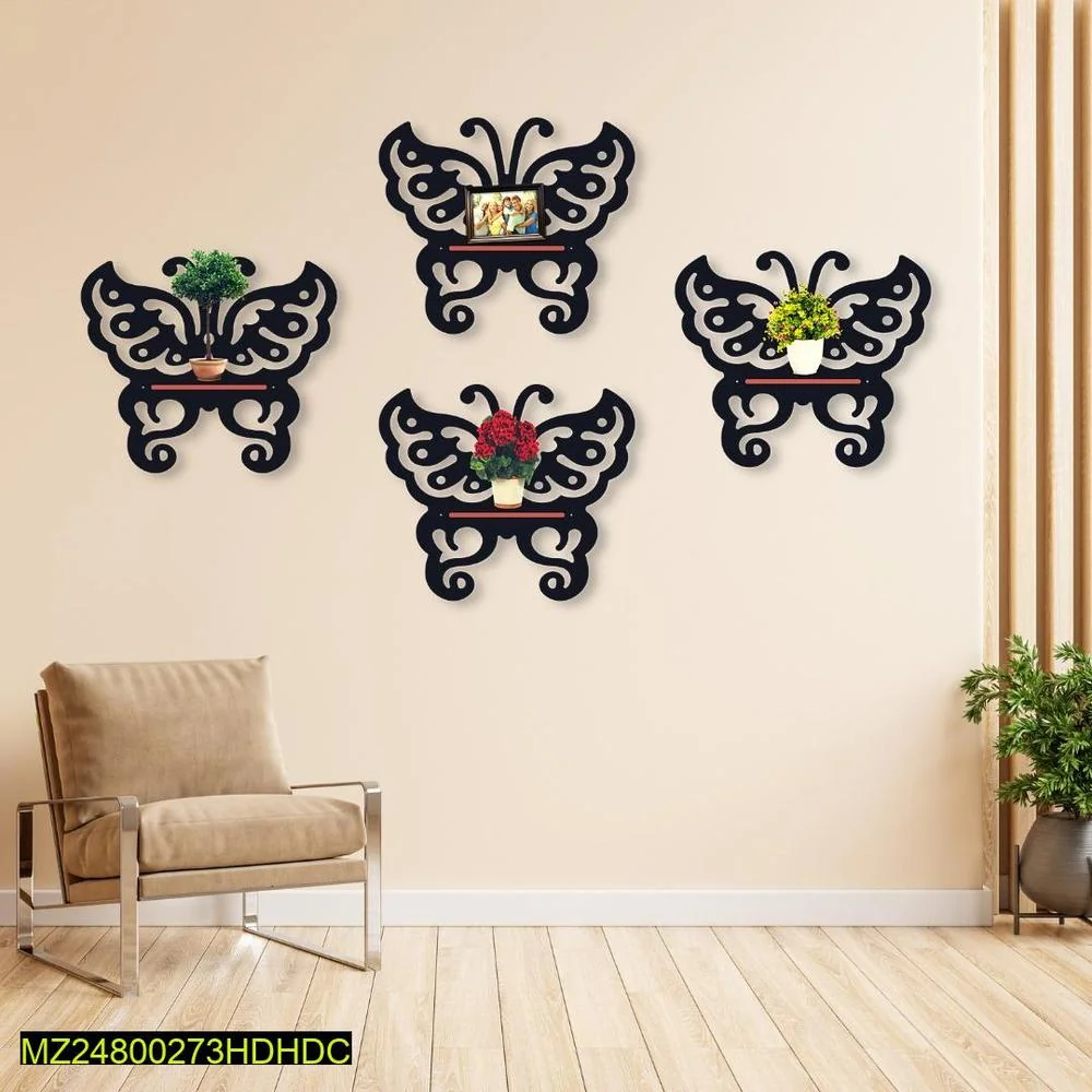 Butterfly Wall Shelves Set of 4 Black Red MDF