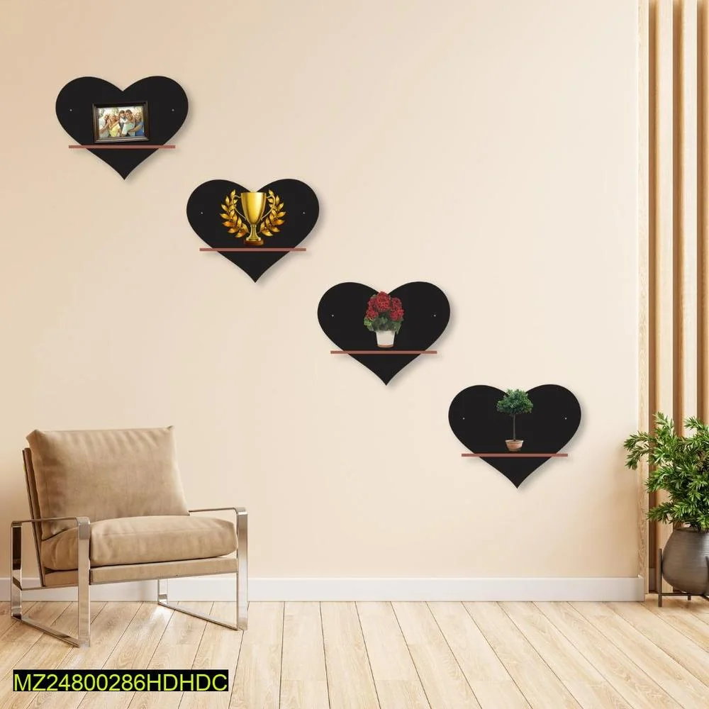 Heart Shelves Set of 4 Black MDF Wall Decor