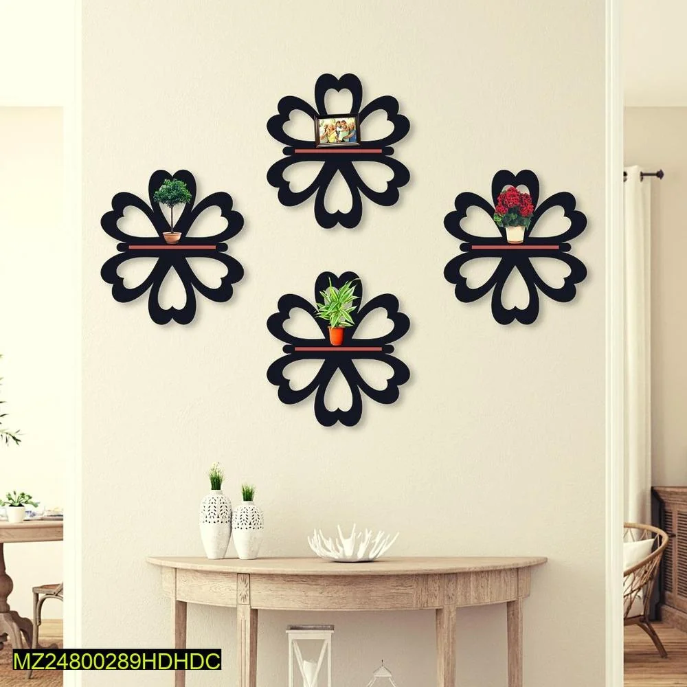 Flower Shelves Set of 4 Black MDF Wall Decor