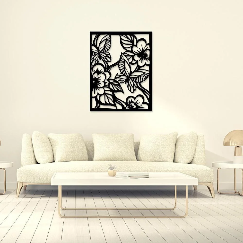 Black Floral Butterfly Wall Art for Home Decor