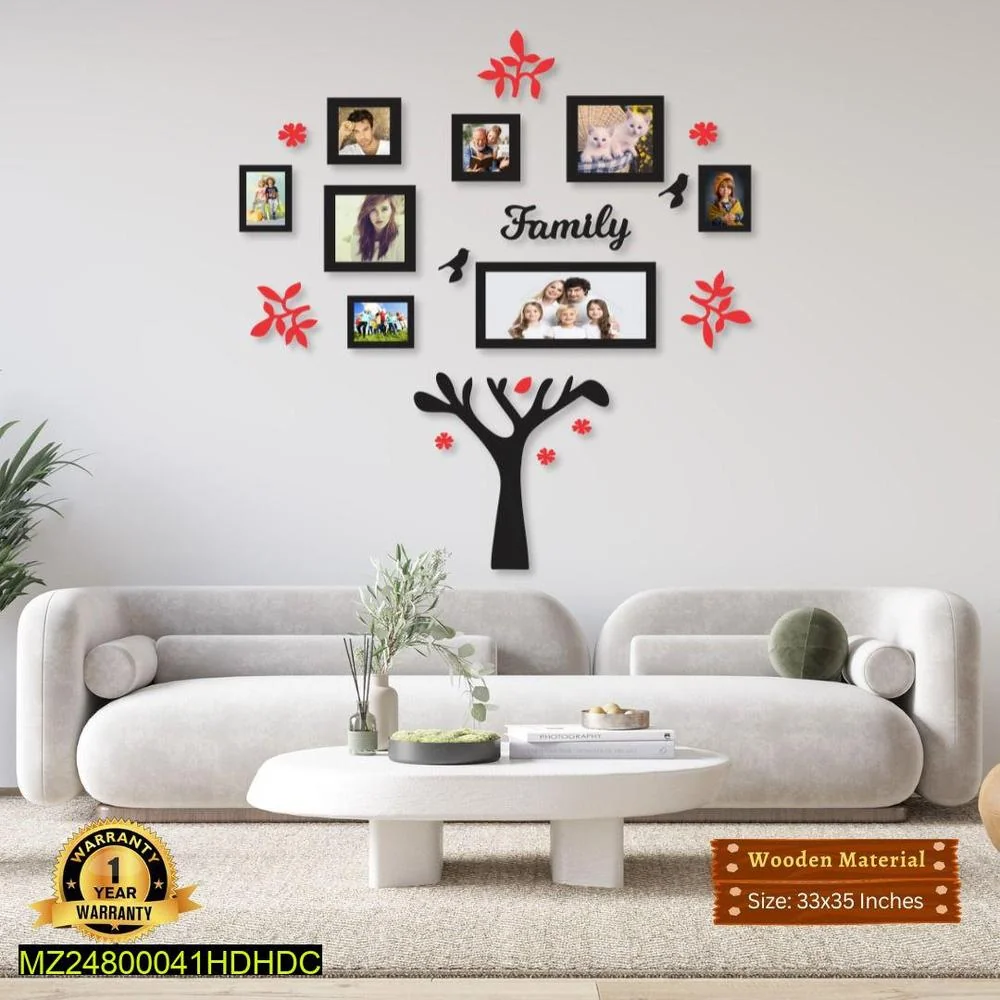 Family Tree Wall Art 3mm MDF Black Red Decor