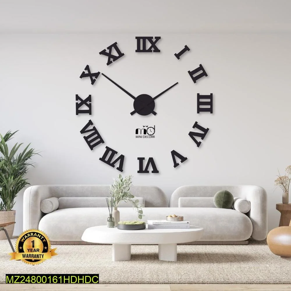 Roman Numeral Wall Clock 24x24 Black Modern Design