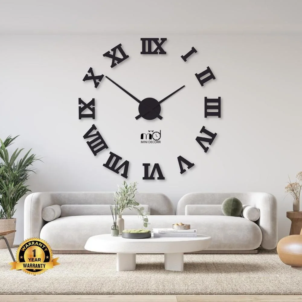 Roman Numeral Wall Clock 24x24 Black Modern Design