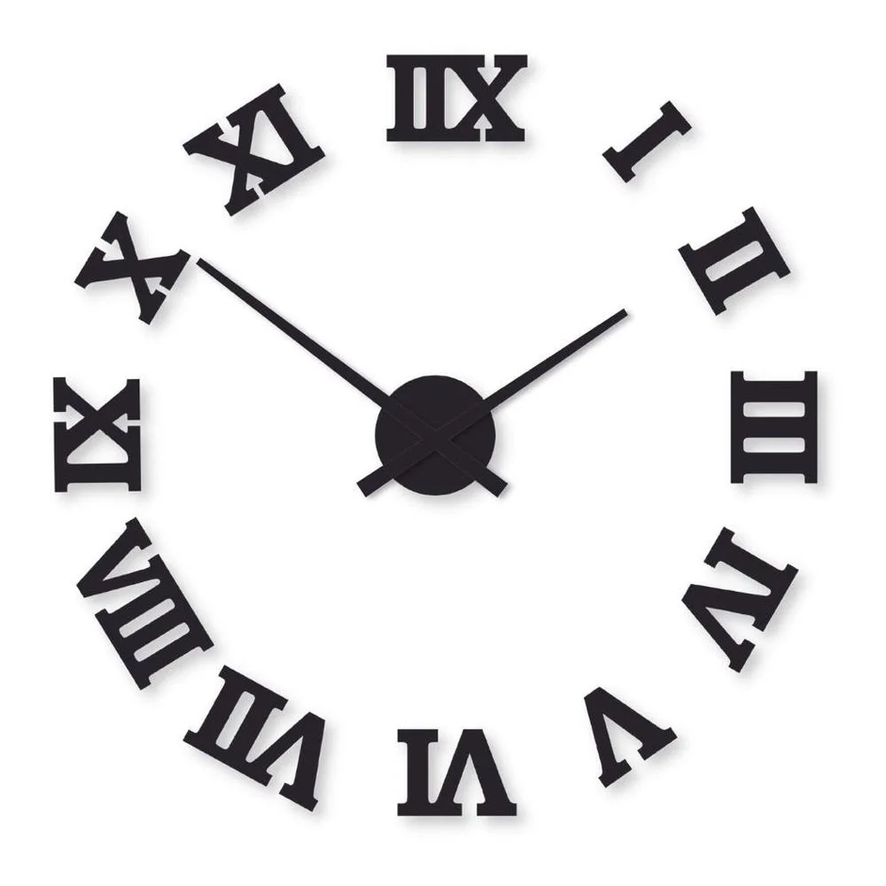 Roman Numeral Wall Clock 24x24 Black Modern Design
