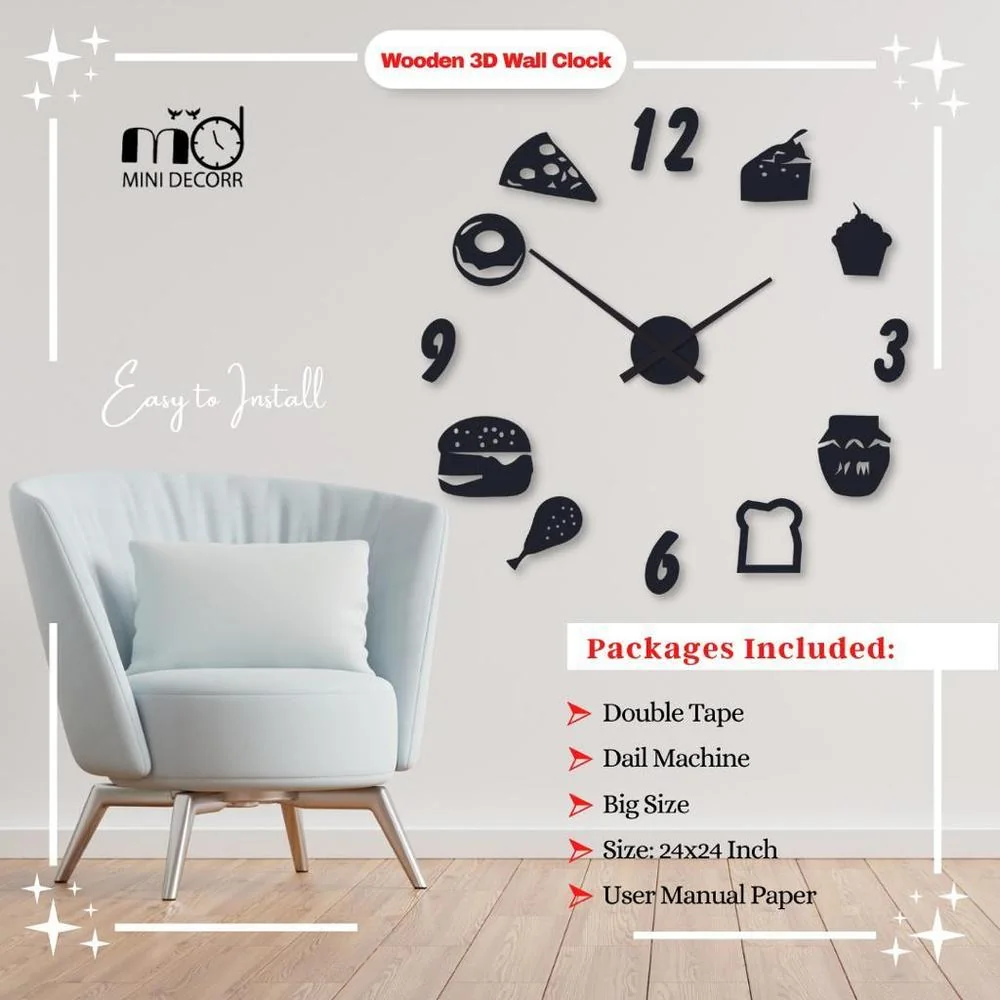 Food Theme Wall Clock 24x24 Inch Laminated Wood