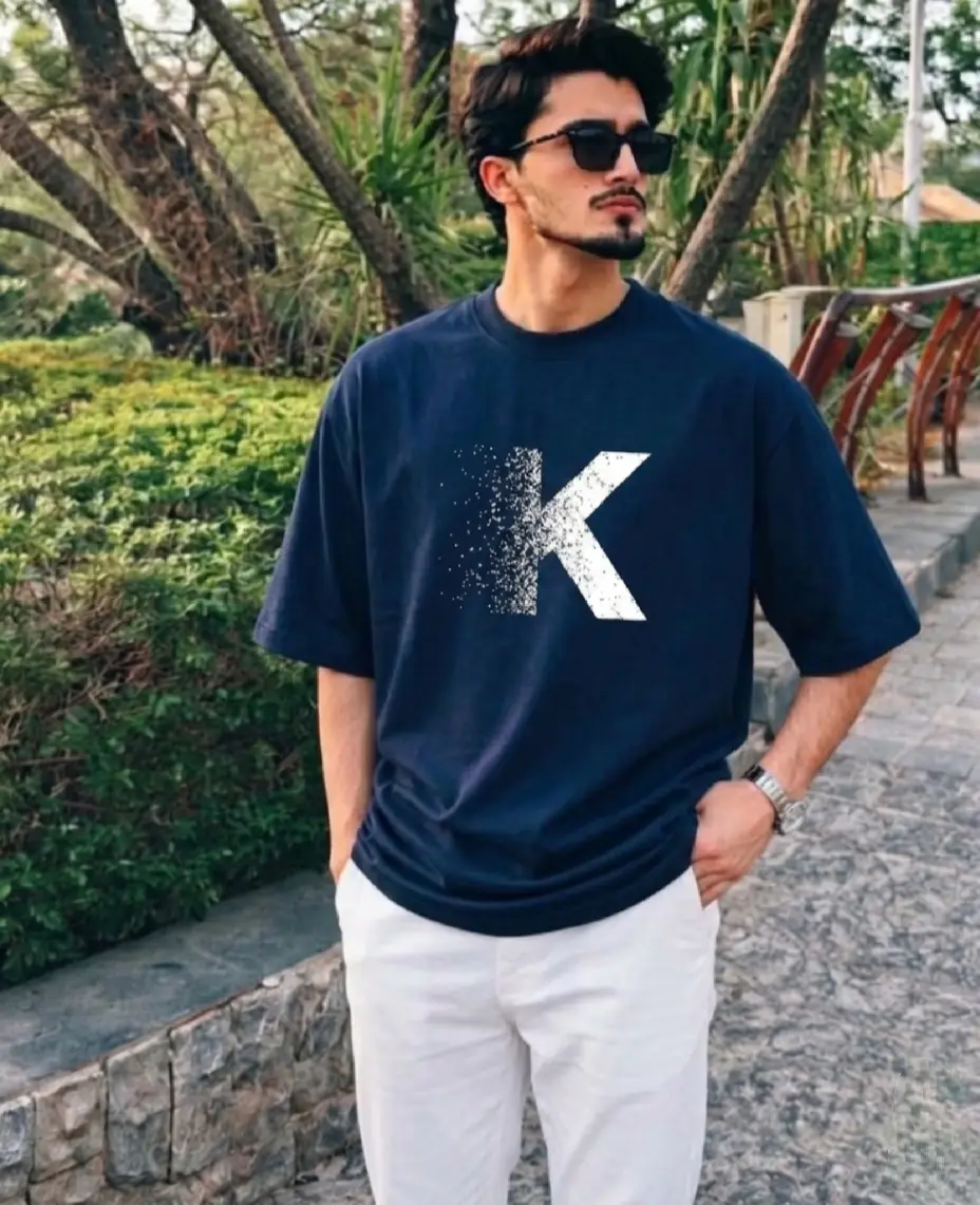 Premium Oversized Drop-Shoulder Graphic T-Shirt DTF High Quality Print Navy Blue