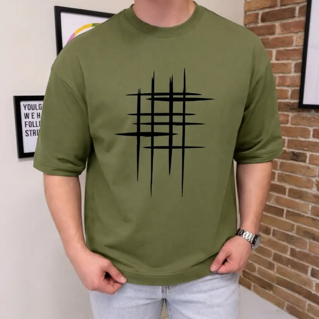 Premium Olive Green Oversized Drop Shoulder T-Shirt - Streetwear DTF Print