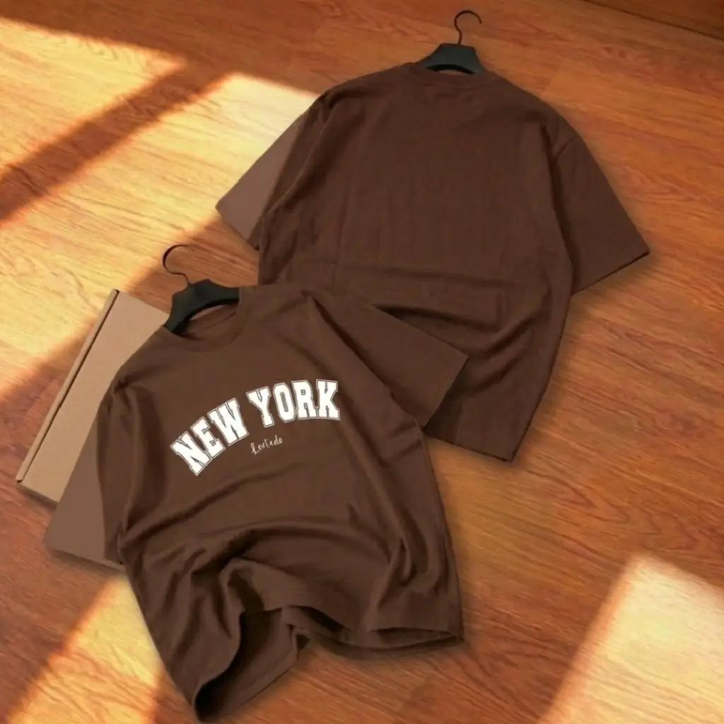 Premium Brown Oversized Drop Shoulder T-Shirt - NEW YORK Graphic Tee