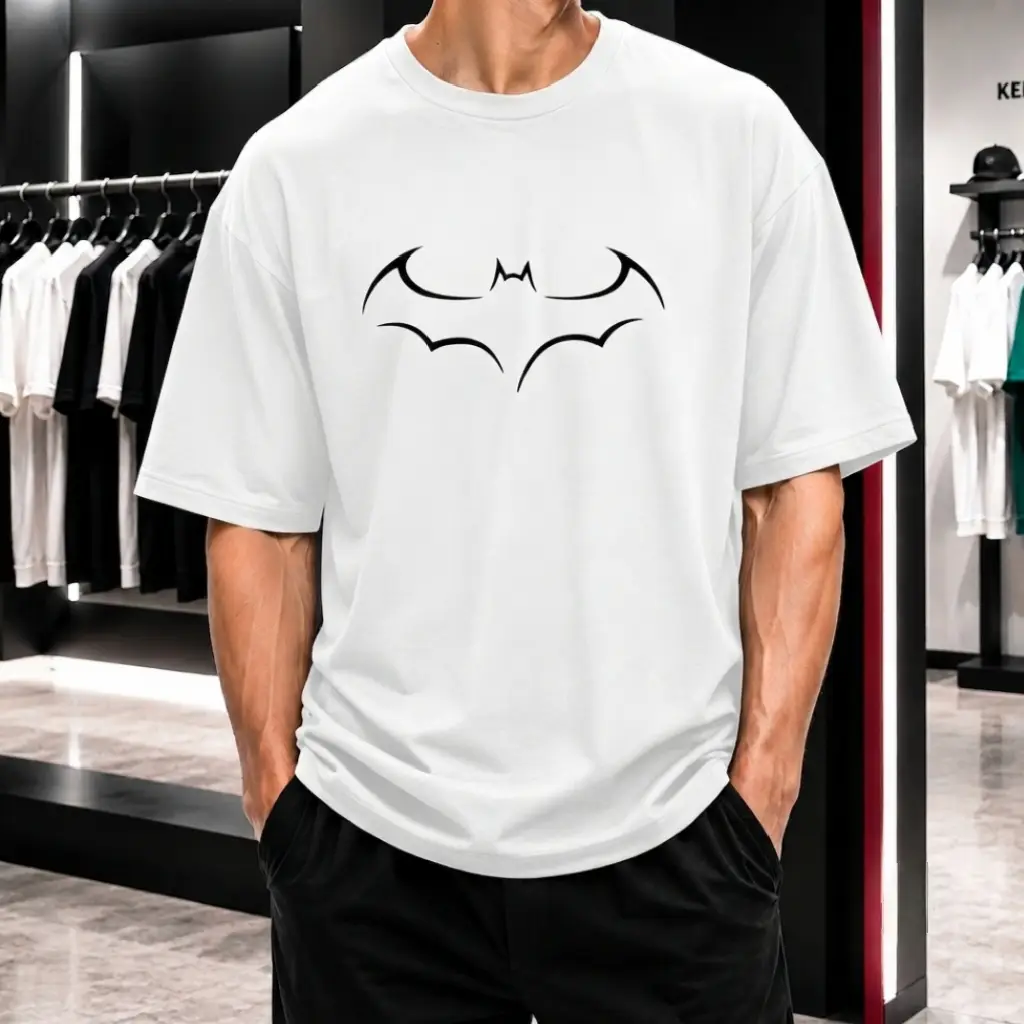 Premium Batman Graphic Drop Shoulder White T-Shirt - Oversized PC Fabric Tee