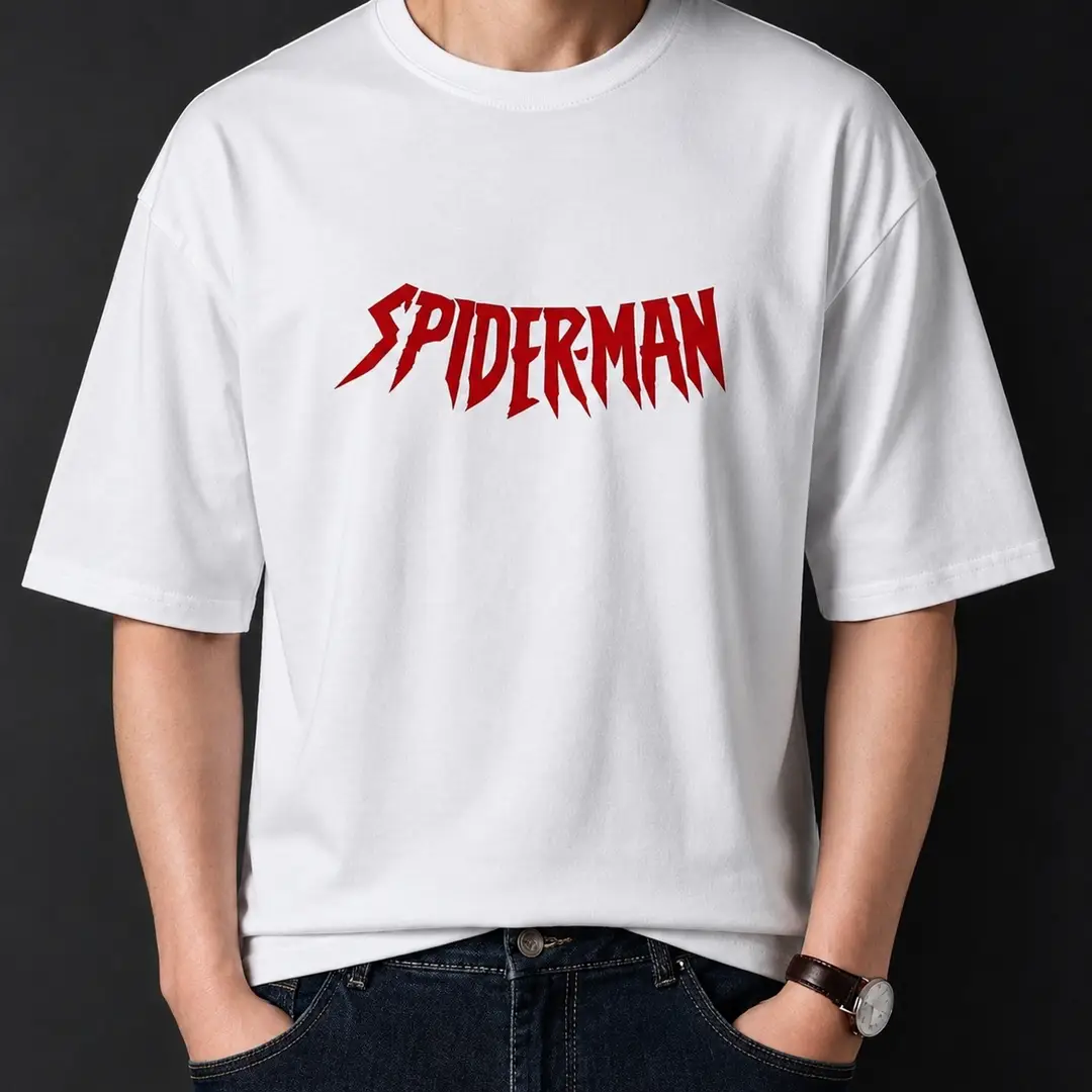 Premium Spider-Man Graphic Drop Shoulder White T-Shirt - Oversized PC Fabric Tee