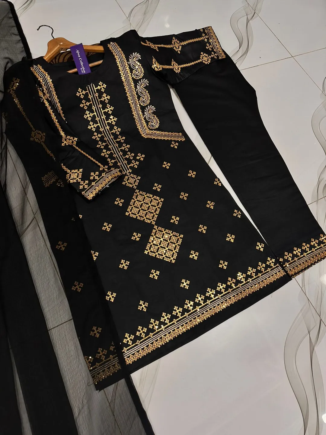 3 Pcs Women's Stitched Cotton Embroidered Suit