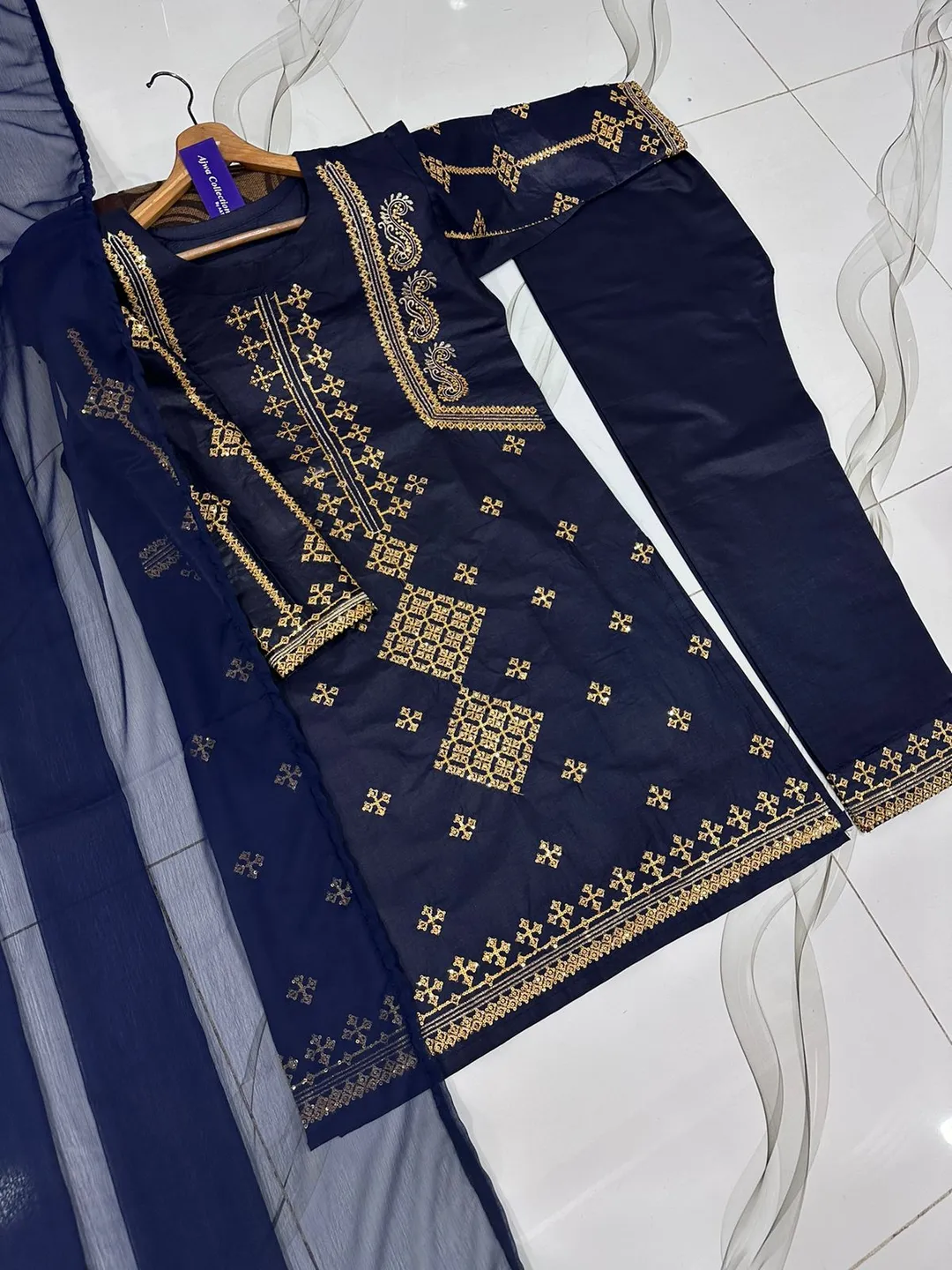 3 Pcs Women's Stitched Cotton Embroidered Suit