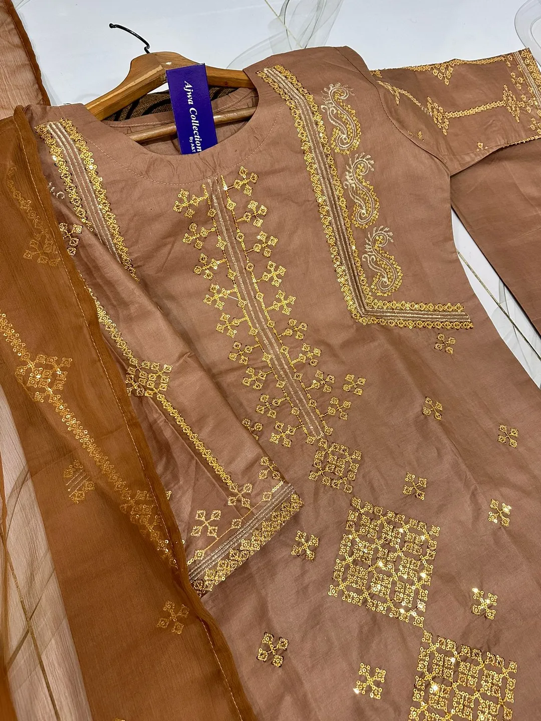 3 Pcs Women's Stitched Cotton Embroidered Suit