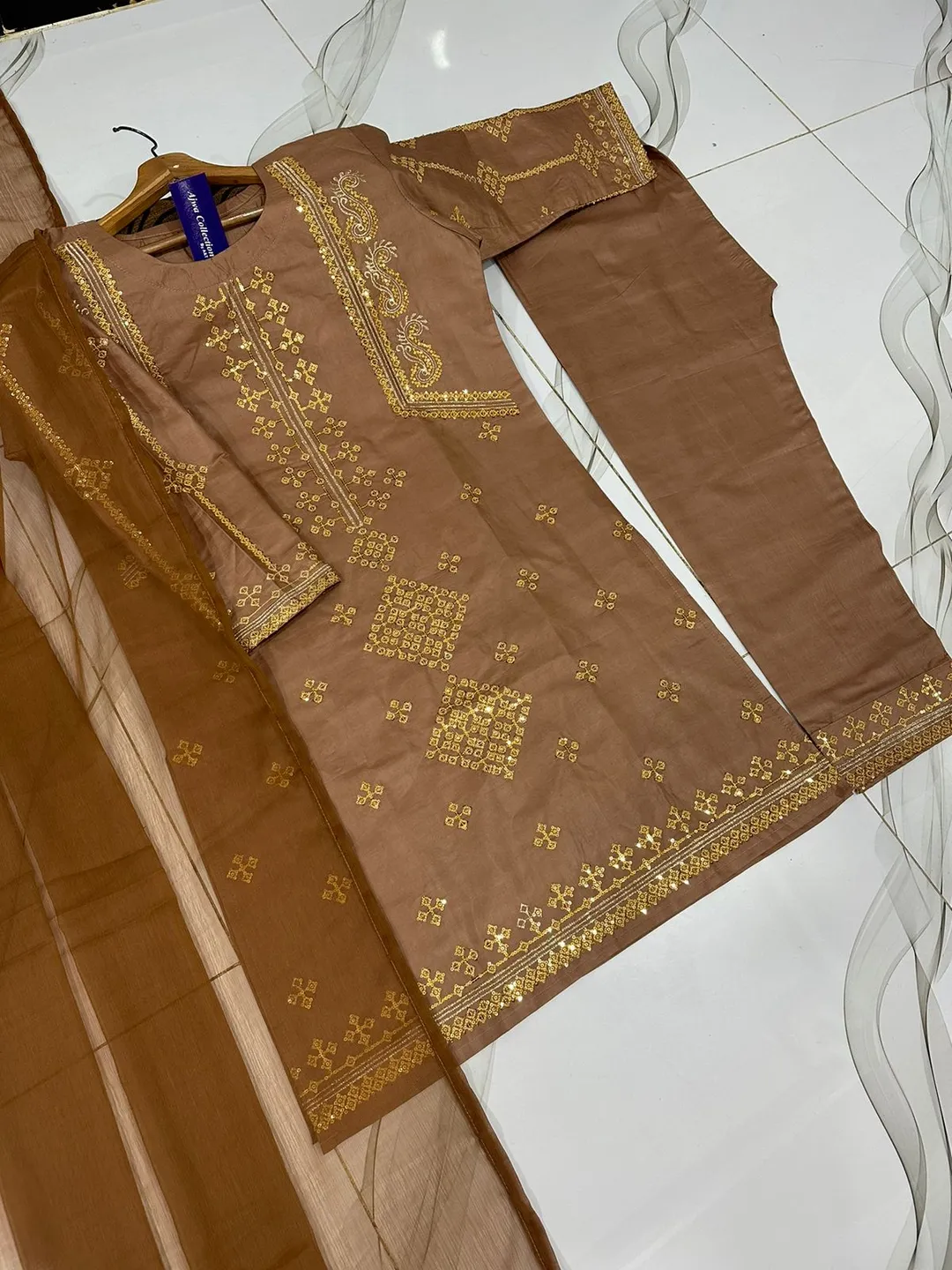 3 Pcs Women's Stitched Cotton Embroidered Suit