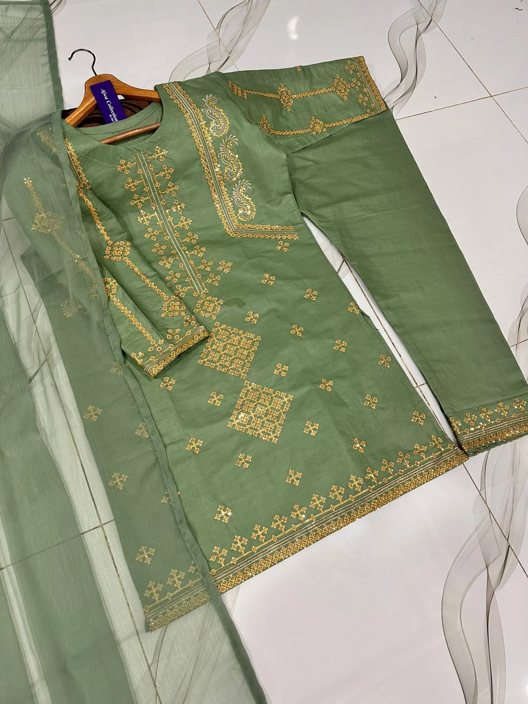 3 Pcs Women's Stitched Cotton Embroidered Suit