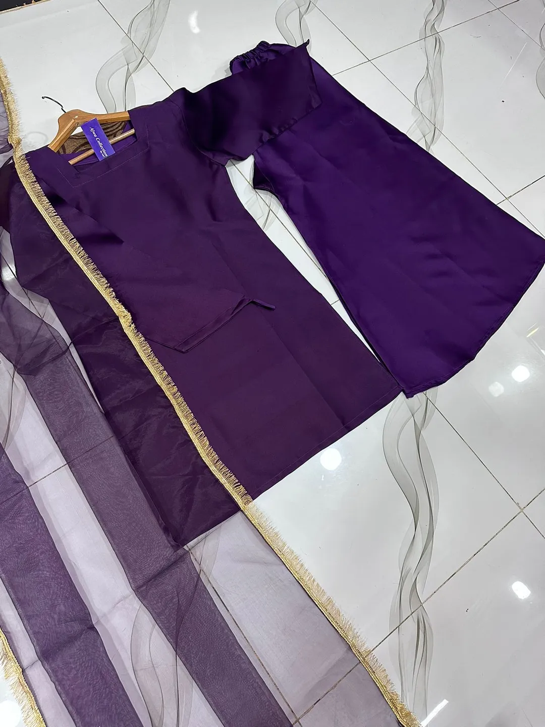 3 Pcs Women's Stitched Silk Lace Work Suit