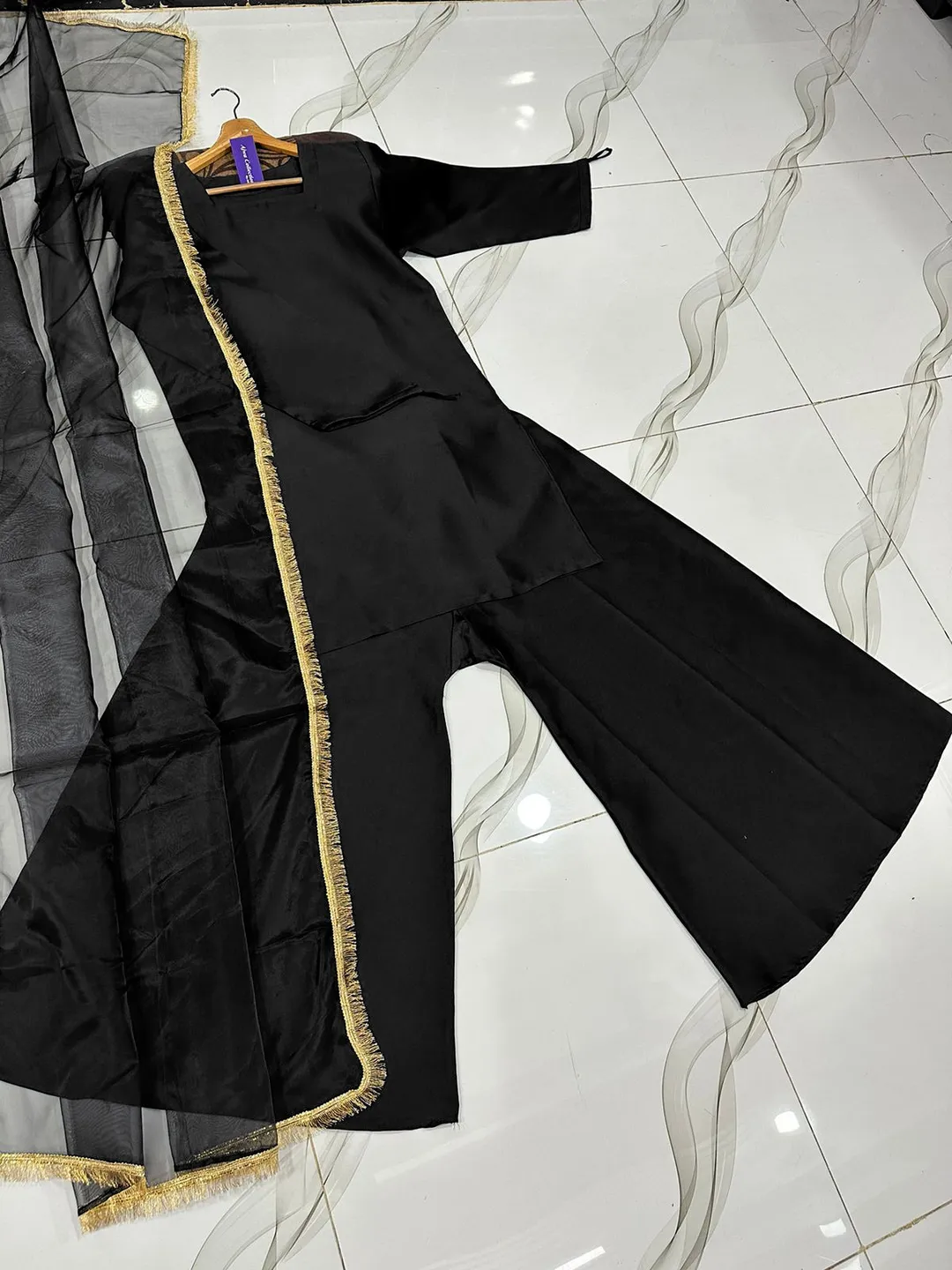 3 Pcs Women's Stitched Silk Lace Work Suit