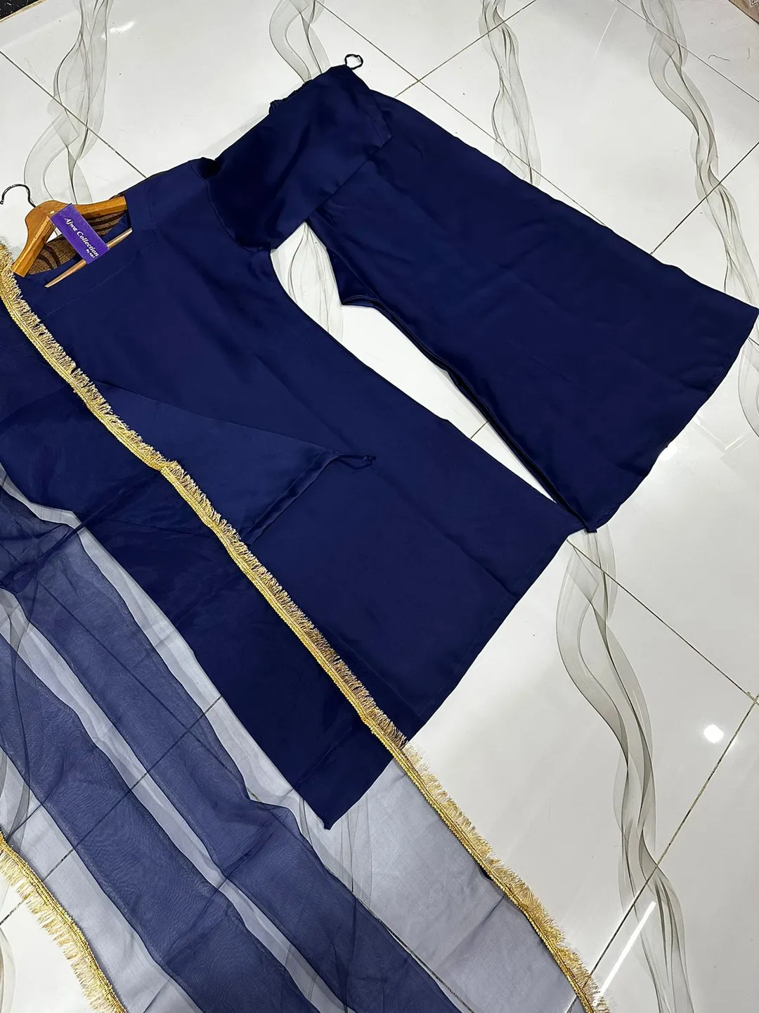 3 Pcs Women's Stitched Silk Lace Work Suit