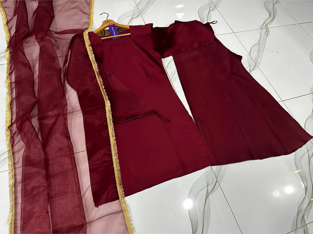 3 Pcs Women's Stitched Silk Lace Work Suit